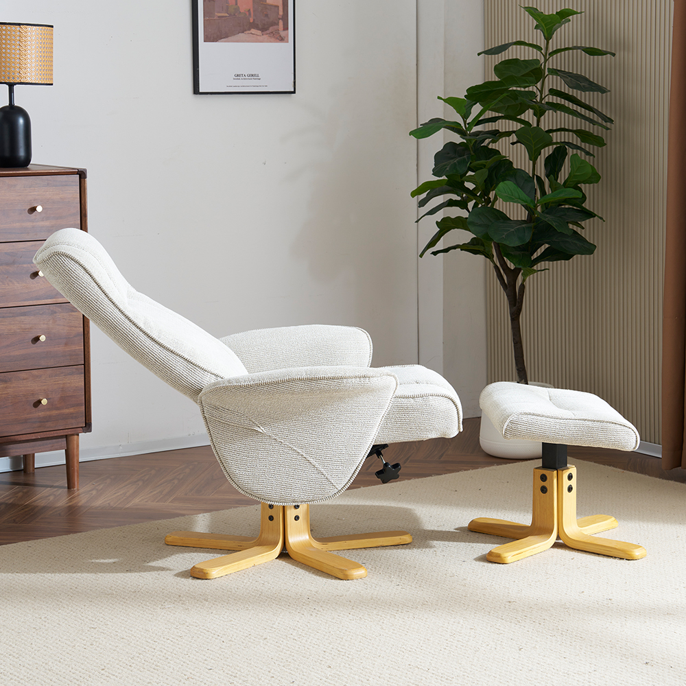 Althar Fabric Swivel Recliner Chair with Footstool in Marzipan