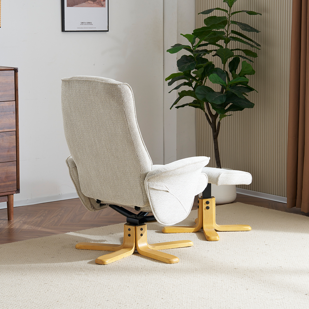 Althar Fabric Swivel Recliner Chair with Footstool in Marzipan