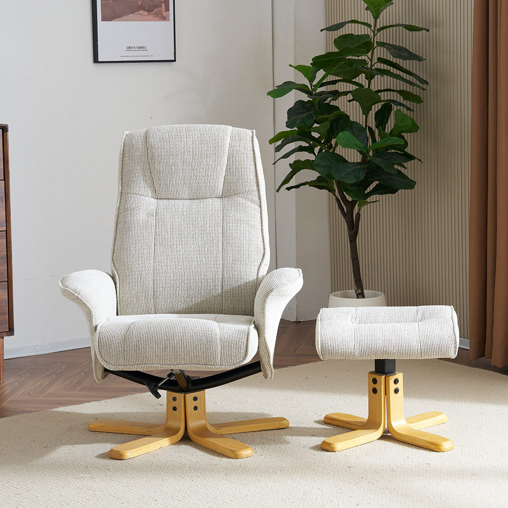 Althar Fabric Swivel Recliner Chair with Footstool in Marzipan
