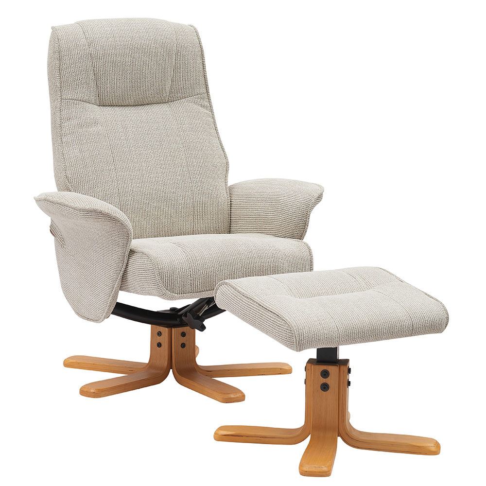 Althar Fabric Swivel Recliner Chair with Footstool in Marzipan