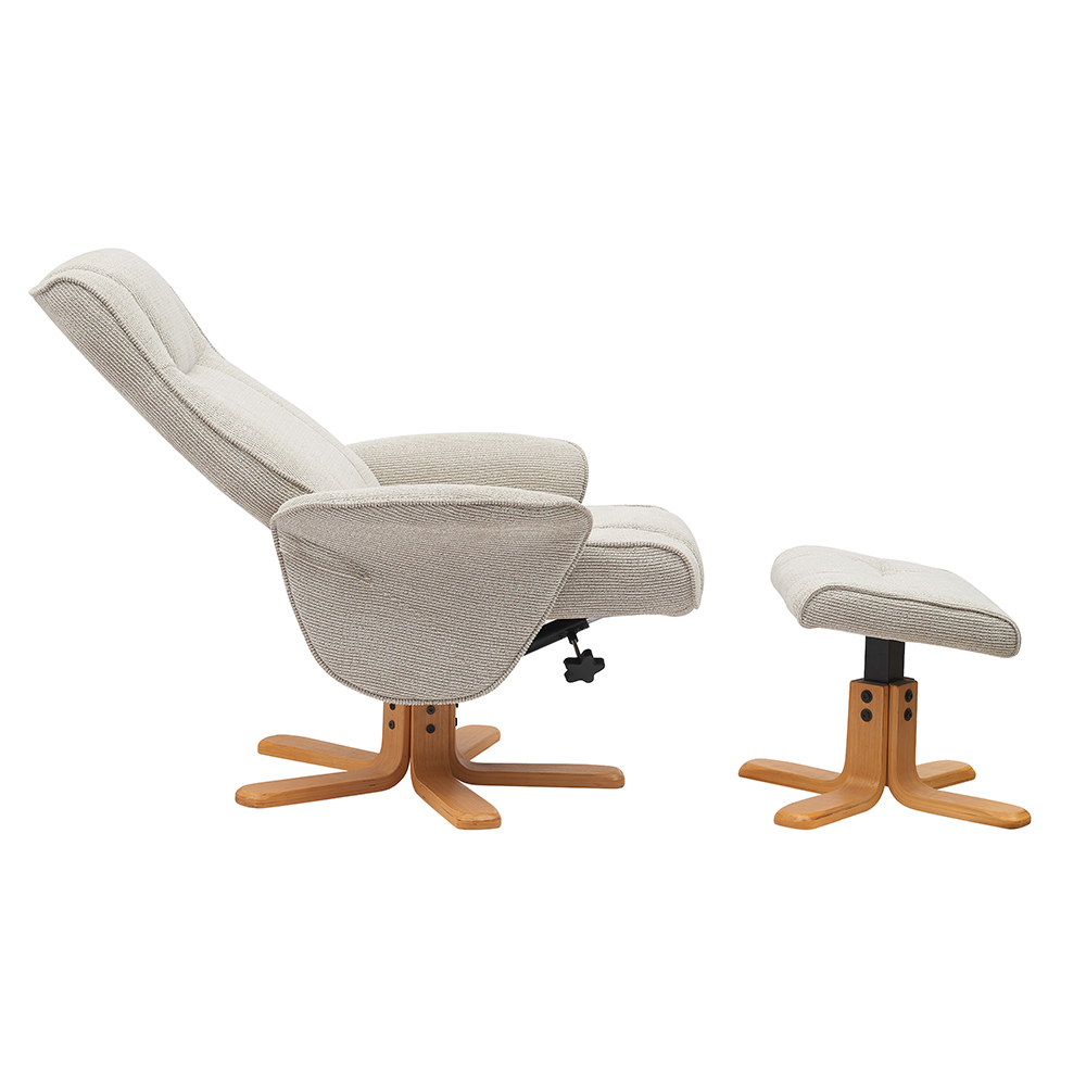 Althar Fabric Swivel Recliner Chair with Footstool in Marzipan