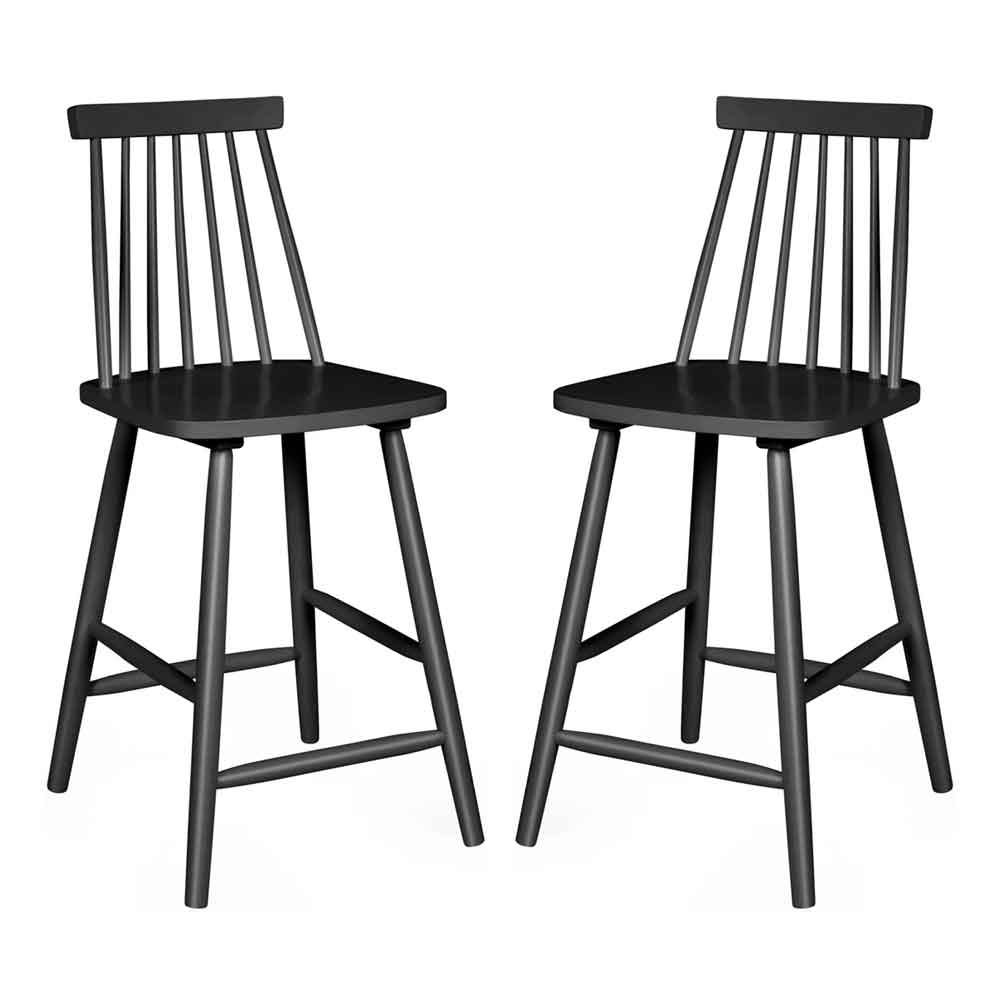 Althea Black Wooden Bar Stools in Pair