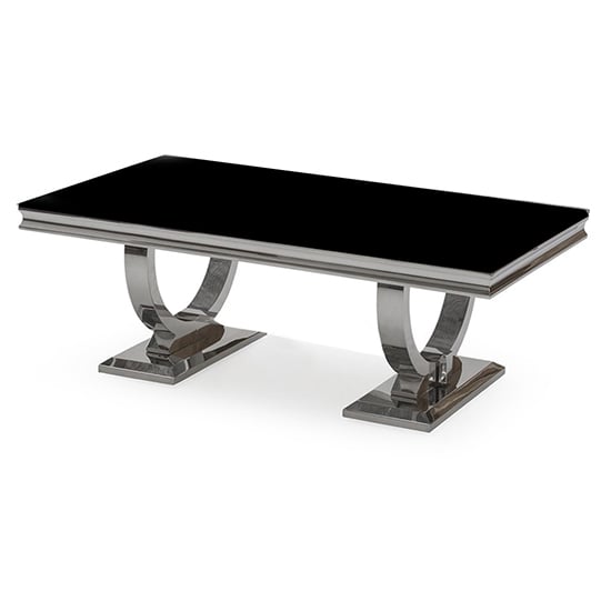 Product photograph of Alto Black Glass Coffee Table With Polished Circular Base from Furniture in Fashion