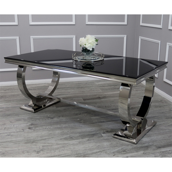 Alto Black Glass Dining Table With 8 Dessel Light Grey Chairs_2
