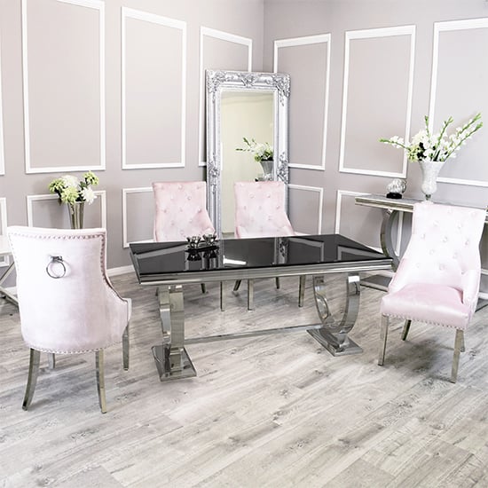 Alto Black Glass Dining Table With 8 Dessel Pink Chairs_1