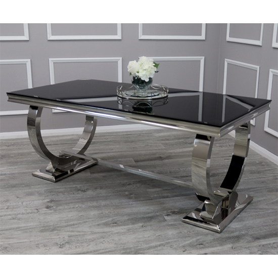 Alto Black Glass Dining Table With 6 Elmira Dark Grey Chairs