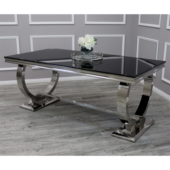 Alto Black Glass Dining Table With 8 Dessel Pewter Chairs_2