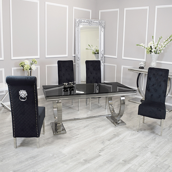 Photo of Alto black glass dining table with 8 elmira black chairs