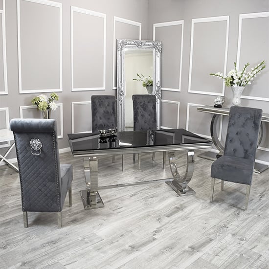 Alto Black Glass Dining Table With 8 Elmira Dark Grey Chairs_1