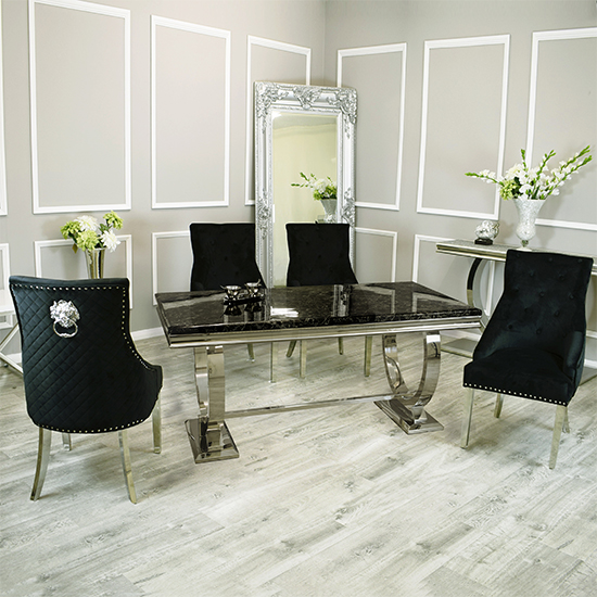Alto Black Marble Dining Table 8 Benton Black Chairs Furniture in Fashion
