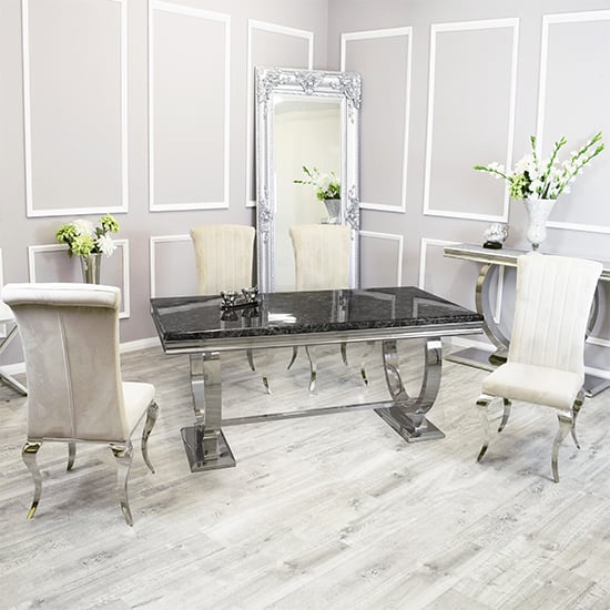 Alto Black Marble Dining Table With 8 North Cream Chairs