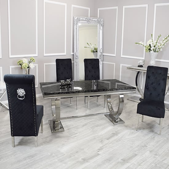 Photo of Alto black marble dining table with 8 elmira black chairs