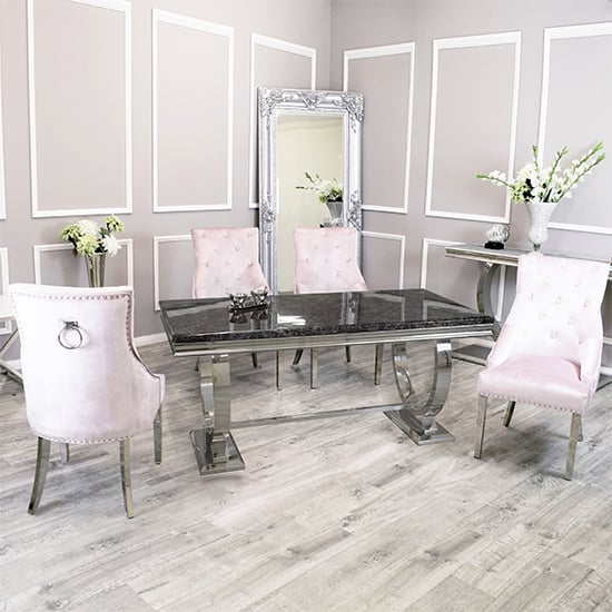 Alto Black Marble Dining Table With 8 Dessel Pink Chairs