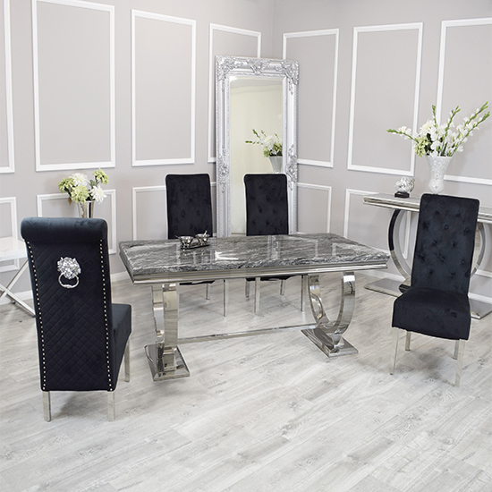 Alto Dark Grey Marble Dining Table 6 Elmira Black Chairs Furniture in