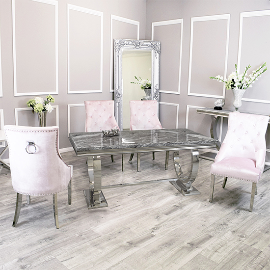 Alto Dark Grey Marble Dining Table 6 Dessel Pink Chairs | Furniture in ...