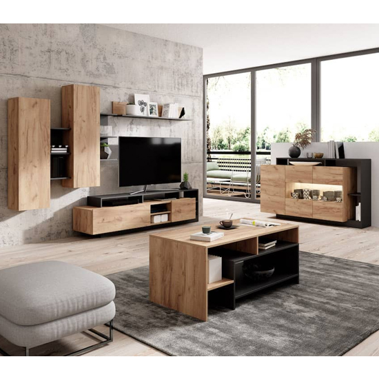 Alto Entertainment Unit In Golden Oak And Black With LED