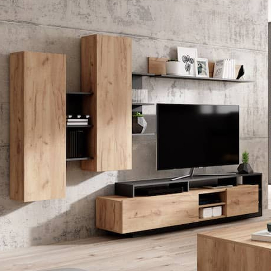 Alto Entertainment Unit In Golden Oak And Black With LED