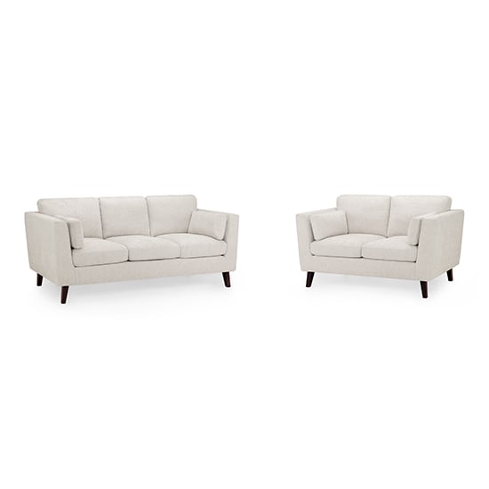 Alto Fabric 3+2 Seater Sofa Set In Beige With Wooden Legs