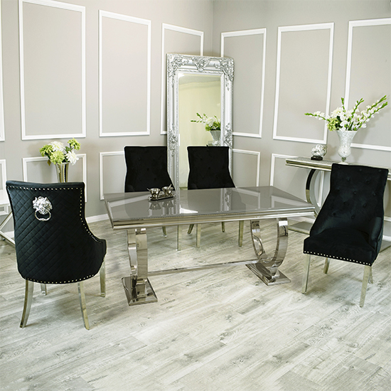 Alto Grey Glass Dining Table With 6 Benton Black Chairs Furniture in