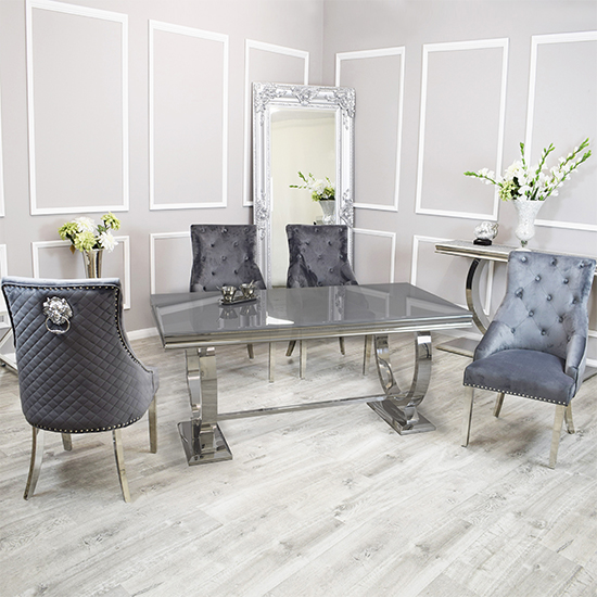 Photo of Alto grey glass dining table with 8 benton dark grey chairs