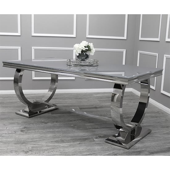 Alto Grey Glass Dining Table With 8 Dessel Light Grey Chairs_2