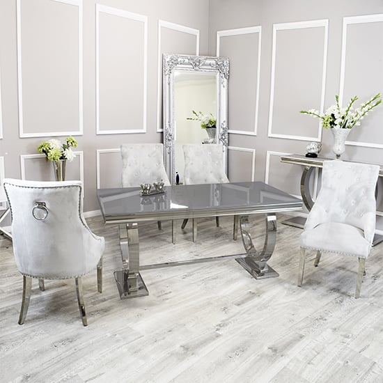 Alto Grey Glass Dining Table With 8 Dessel Light Grey Chairs