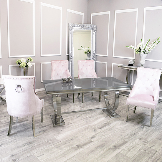 Photo of Alto grey glass dining table with 8 dessel pink chairs