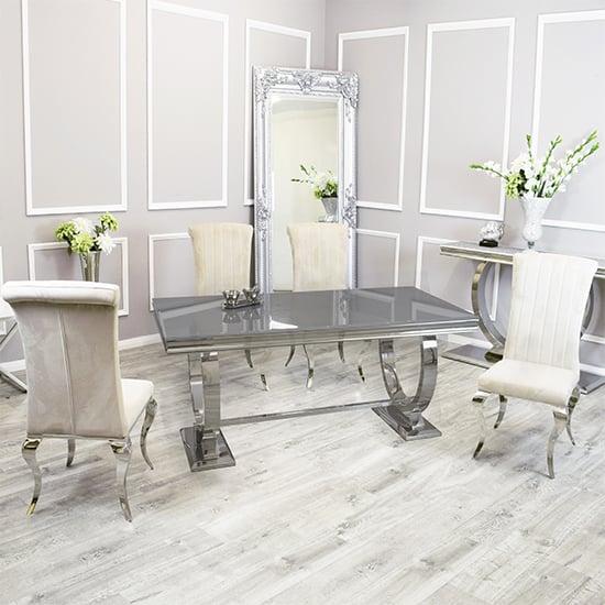 Alto Grey Glass Dining Table With 8 North Cream Chairs_1