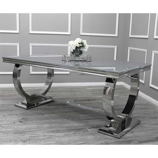 Alto Grey Glass Dining Table With 8 Dessel Pewter Chairs_2