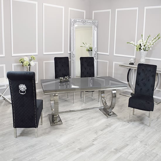 Alto Grey Glass Dining Table With 8 Elmira Black Chairs