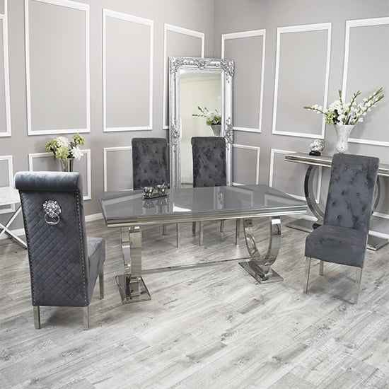 Alto Grey Glass Dining Table With 8 Elmira Dark Grey Chairs_1