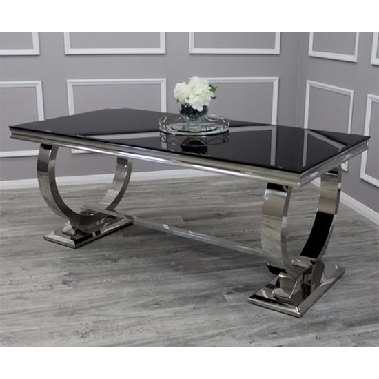Photo of Alto large black glass dining table with polished base