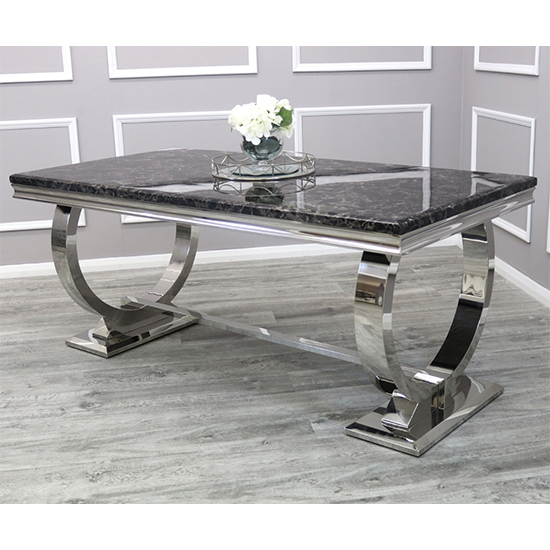 Product photograph of Alto Large Black Marble Dining Table With Polished Base from Furniture in Fashion