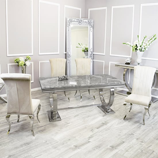 Alto Light Grey Marble Dining Table 8 North Cream Chairs