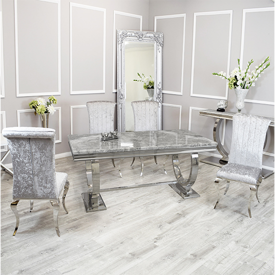 Alto Light Grey Marble Dining Table 8 North Silver Chairs Furniture