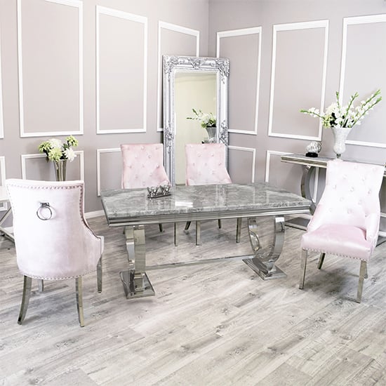 Product photograph of Alto Light Grey Marble Dining Table 8 Dessel Pink Chairs from Furniture in Fashion