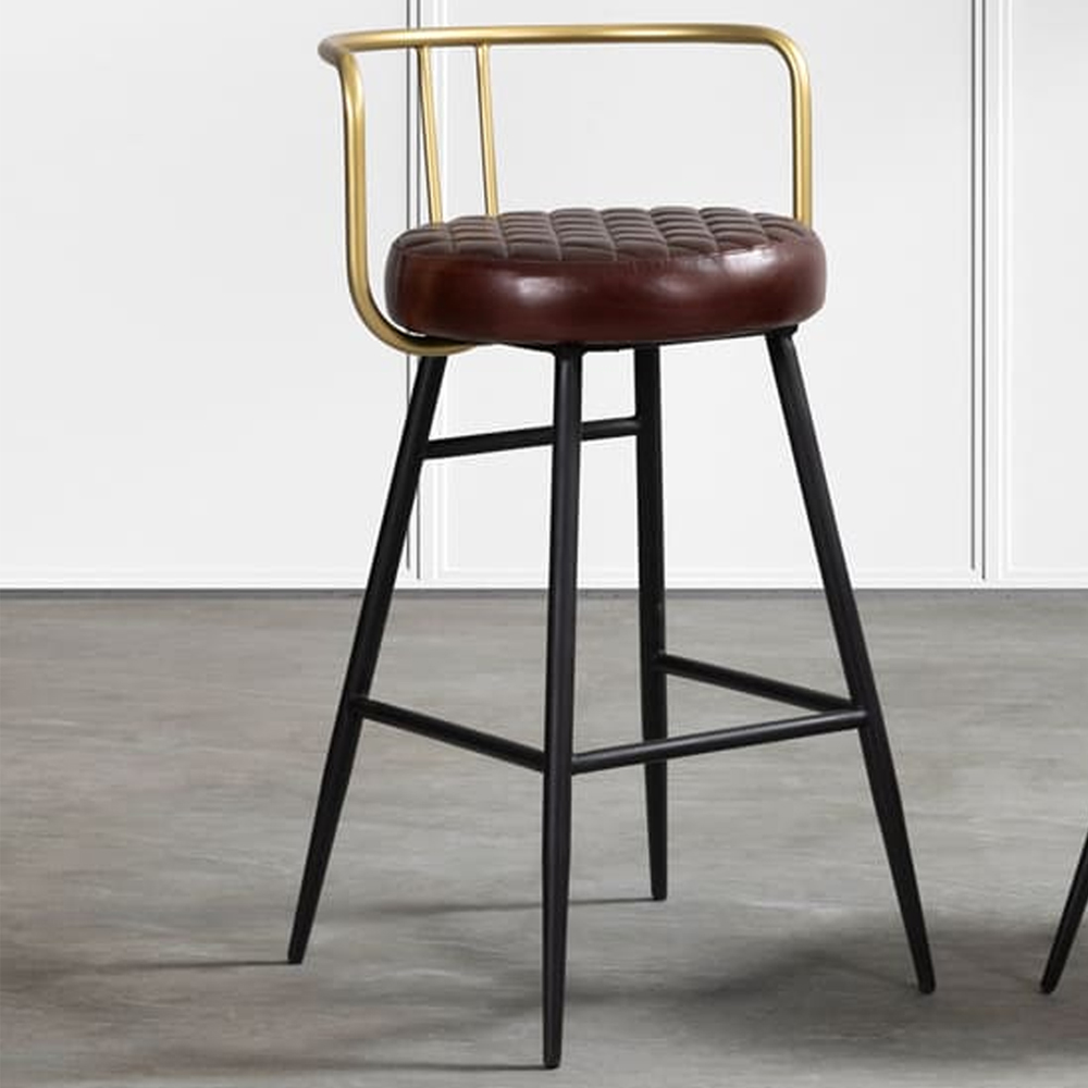 Avondale Red Leather Bar Stools With Metal Legs In Pair