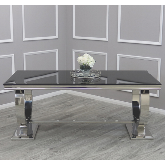 Alto Small Black Glass Dining Table With Polished Base Furniture in