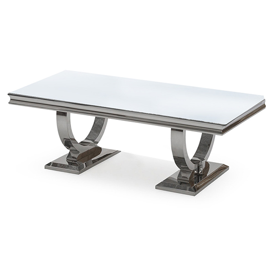 Alto White Glass Coffee Table With Polished Circular Base Furniture