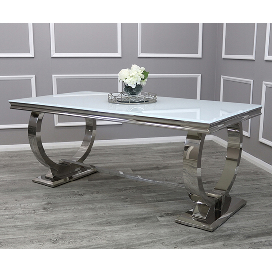 Alto White Glass Dining Table With 8 Benton Dark Grey Chairs_2