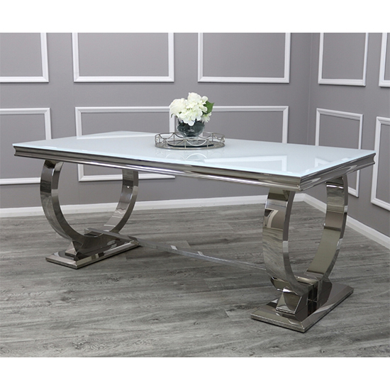 Alto White Glass Dining Table With 8 Dessel Light Grey Chairs_2