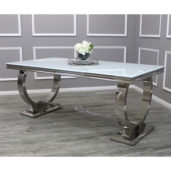 Alto White Glass Dining Table With 8 Dessel Pink Chairs_2