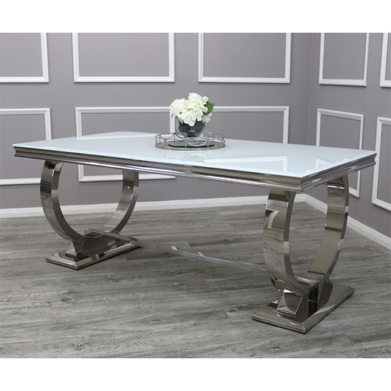 Alto White Glass Dining Table With 8 North Cream Chairs_2