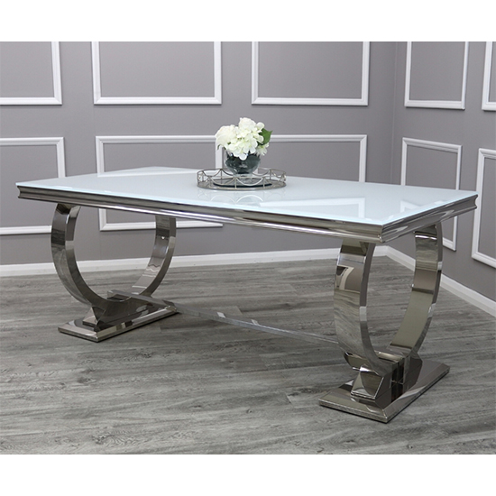 Alto White Glass Dining Table With 6 Elmira Dark Grey Chairs