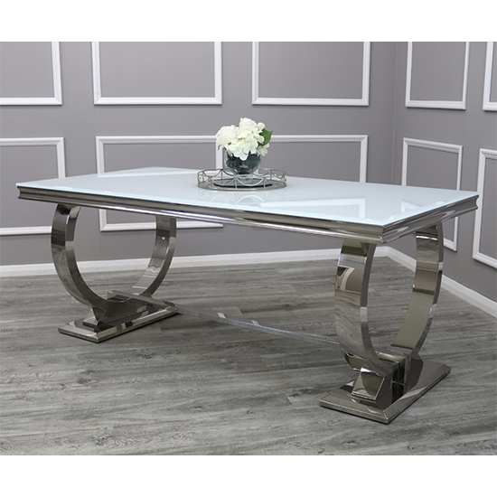 Alto White Glass Dining Table With 8 Elmira Dark Grey Chairs_2