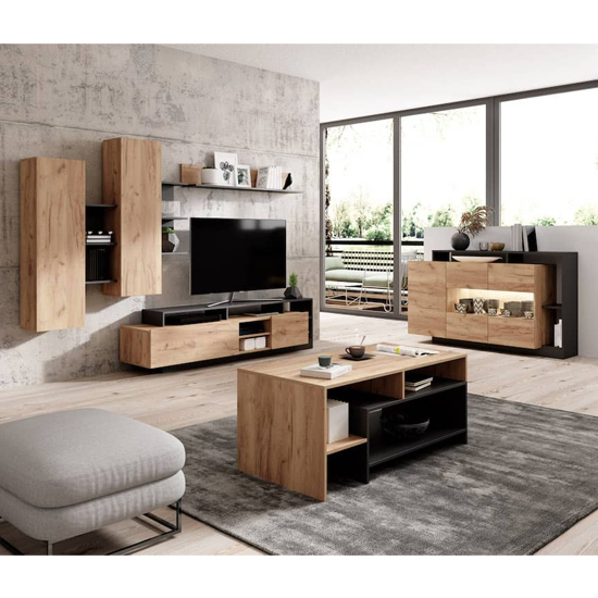 Alto Wooden Sideboard In Golden Oak And Black With LED
