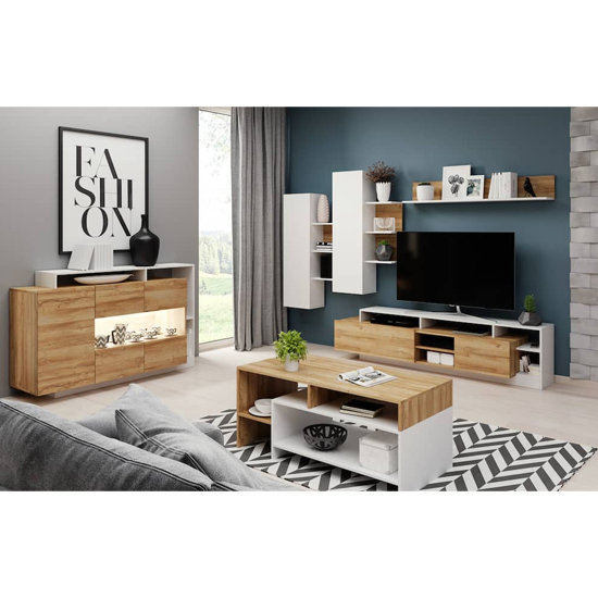 Alto Wooden Sideboard In Grandson Oak And White With LED