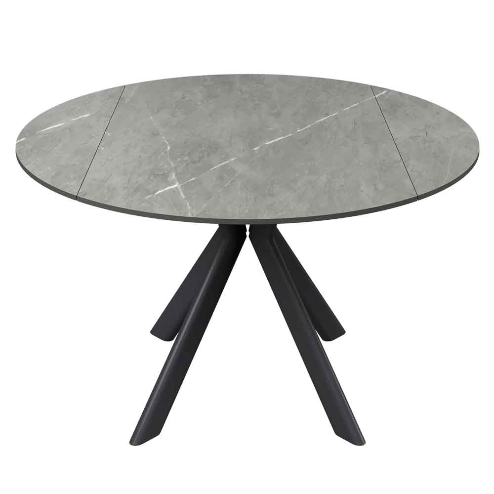 Altoen Round Ceramic Top Extending Dining Table in Matte Grey