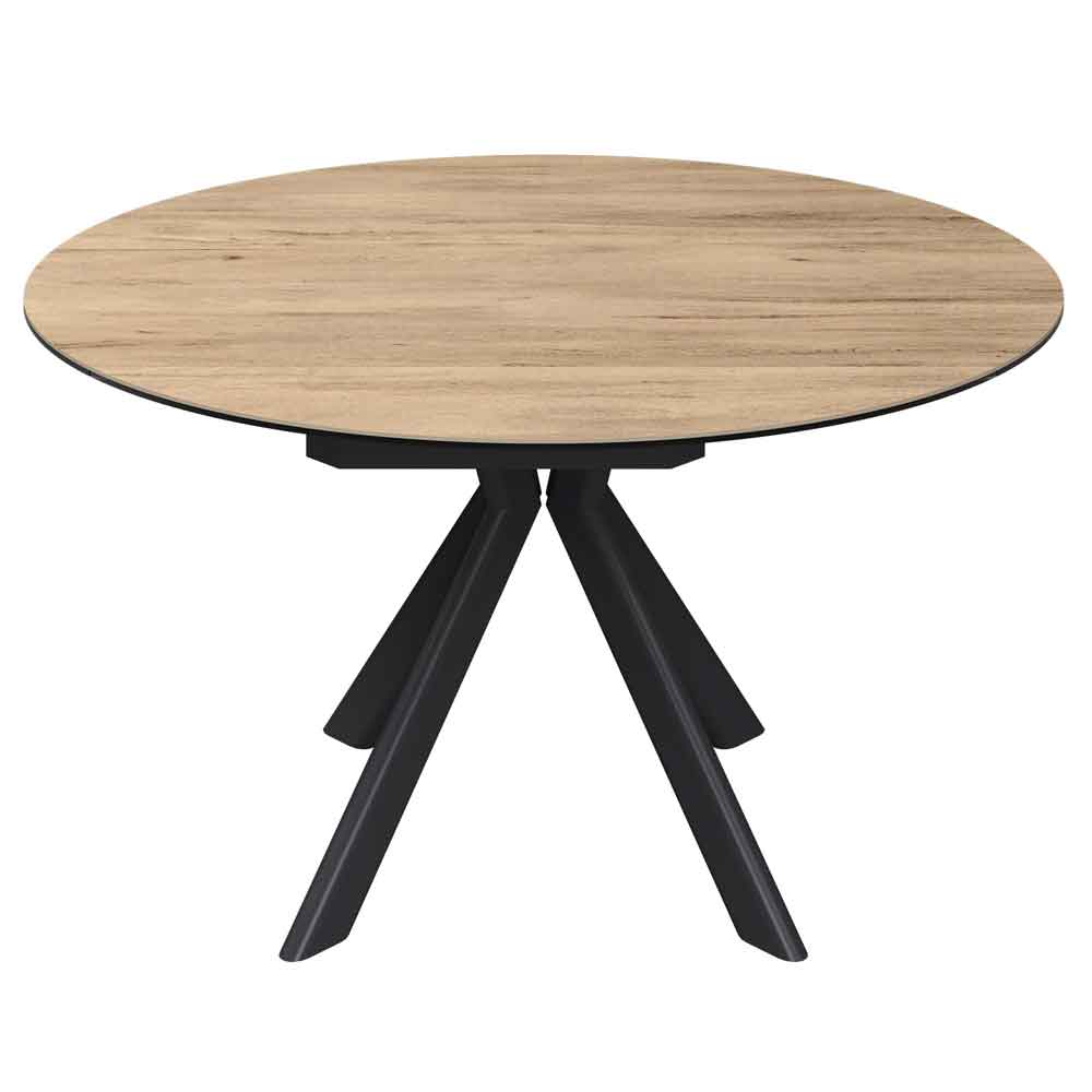 Altoen Round Ceramic Top Extending Dining Table in Oak
