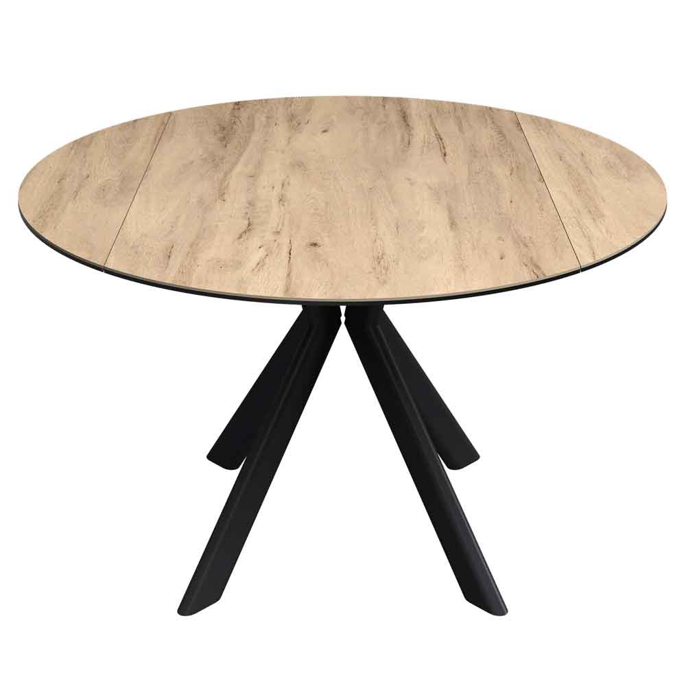 Altoen Round Ceramic Top Extending Dining Table in Oak